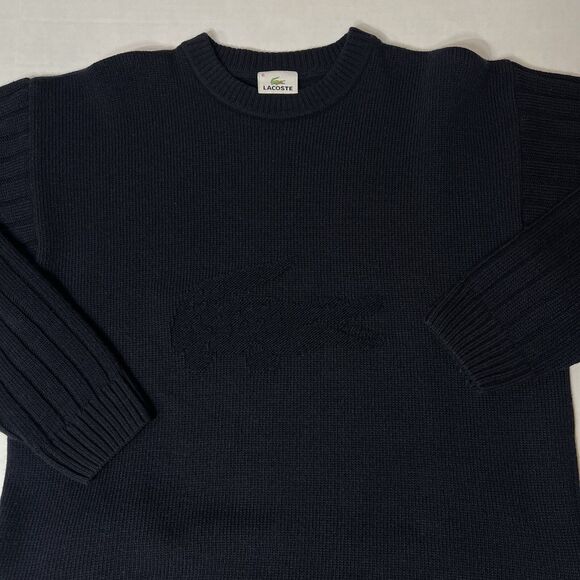 Lacoste Big Logo Wool Mark Blend Laine Vierge Black Sweater Size 16 Large - Picture 1 of 14